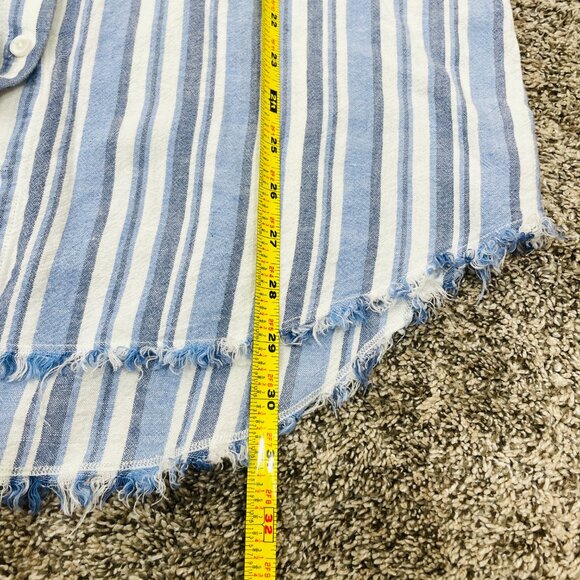 Cloth & Stone Womens SMALL Striped Tunic Top Blue Linen Button Down Blue Relaxed - Picture 7 of 7